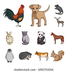 Realistic animals cartoon icons in set collection for design. Wild and domestic animals vector symbol stock web illustration.