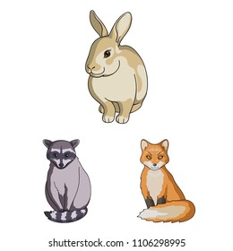 Realistic animals cartoon icons in set collection for design. Wild and domestic animals vector symbol stock web illustration.