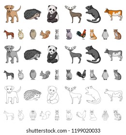 Realistic Animals Cartoon Icons In Set Collection For Design. Wild And Domestic Animals Vector Symbol Stock Web Illustration.