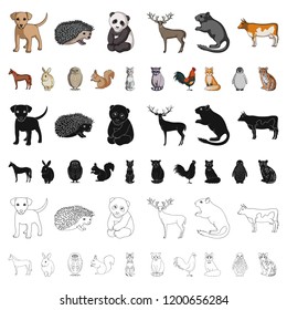 Realistic animals cartoon icons in set collection for design. Wild and domestic animals vector symbol stock web illustration.