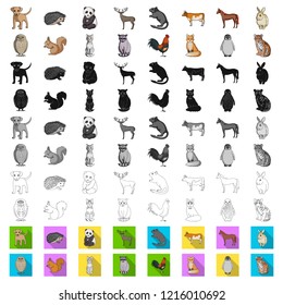 Realistic animals cartoon icons in set collection for design. Wild and domestic animals vector symbol stock web illustration.