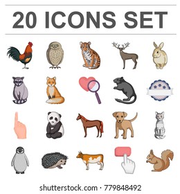 Realistic animals cartoon icons in set collection for design. Wild and domestic animals vector symbol stock web illustration.