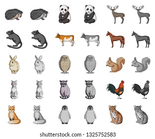 Realistic animals cartoon,monochrom icons in set collection for design. Wild and domestic animals vector symbol stock web illustration.