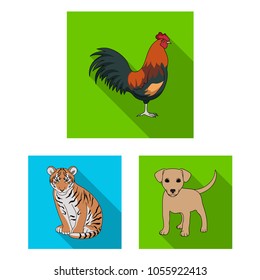 Realistic animals flat icons in set collection for design. Wild and domestic animals vector symbol stock web illustration.