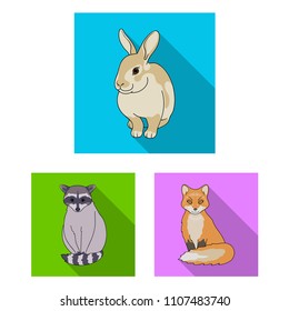 Realistic animals flat icons in set collection for design. Wild and domestic animals vector symbol stock web illustration.