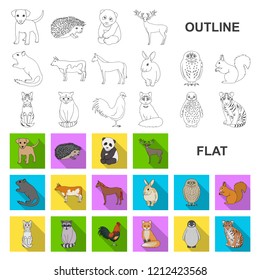 Realistic animals flat icons in set collection for design. Wild and domestic animals vector symbol stock web illustration.