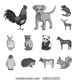 Realistic animals monochrome icons in set collection for design. Wild and domestic animals vector symbol stock web illustration.