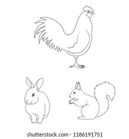 Realistic animals outline icons in set collection for design. Wild and domestic animals vector symbol stock web illustration.