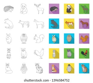 Realistic animals outline,flat icons in set collection  design. Wild and domestic animals vector symbol stock web illustration.