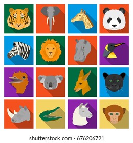 Realistic animals set icons in flat style. Big collection of realistic animals vector symbol stock illustration
