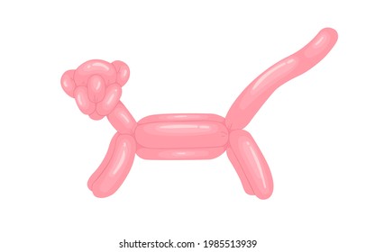 Realistic animal-shaped balloon, funny childish pink panther toy for child s birthday party. Twisted helium latex ballon. Colored flat vector illustration of children s object isolated on white