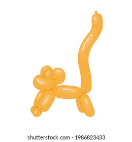 Realistic animal-shaped twisted balloon, cute funny monkey toy for kids birthday party. Helium latex ballon. Colored flat vector illustration of children's rubber macaque isolated on white background