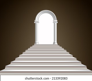 Realistic antique ionic column marble arch with staircase vector illustration