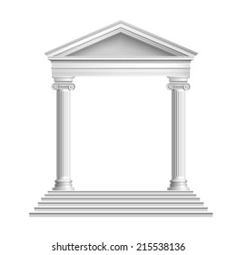 Realistic antique marble temple front with ionic columns isolated on white background vector illustration