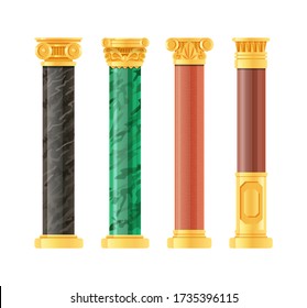 Realistic antique pillars set. Antique column, classic pillar. Ancient historic roman greek architecture isolated vector