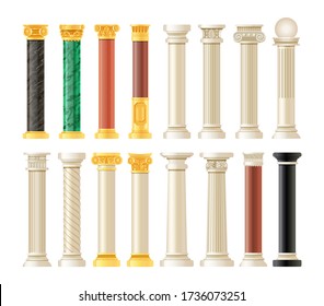 Columnas antiguas realistas. Columna antigua, columna clásica. Antigua arquitectura histórica romana griega vector aislado