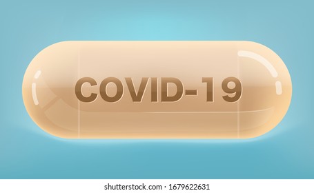 Realistic Antiviral capsule for treatment COVID-19 or Coronavirus isolate on blue background vector illustation