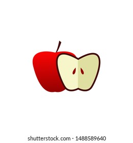 Realistic  Apple fruit intact and sliced red color on white background