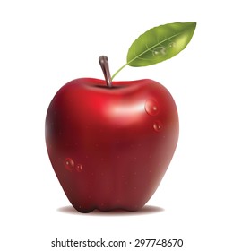 realistic apple with leaf on the white background