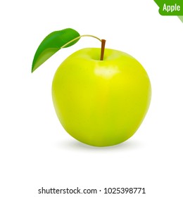 Realistic apple with leaf. Vector illustration, isolated on white background.