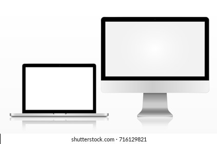 Realistic apple technology modern monitor,imac, computer, macbook, laptop, on a white background, vector illustration