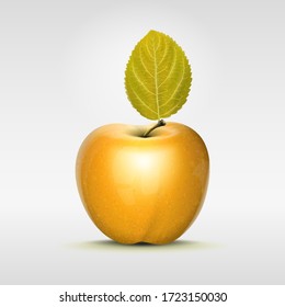 manzana realista. manzana vectorial con hoja. Fruta madura. Comida natural.