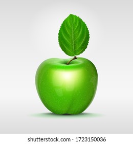 Realistic apple. Vector apple with a leaf. Ripe fruit. Natural food.