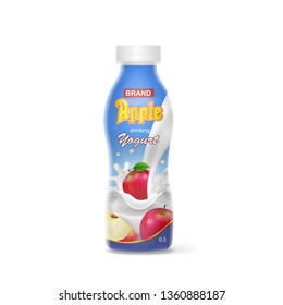 Realistic apple yogurt bottle illustration