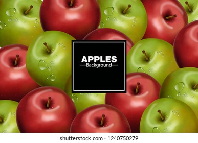 Realistic Apples background Vector. Red and green fruits banner
