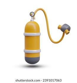 Realistic aqualung with tube with mask. Concept of item for supplying oxygen to scuba divers for diving underwater. Vector illustration in 3D style on white background