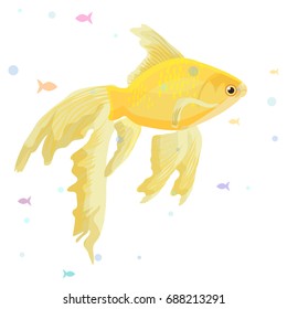 Realistic aquarium with gold fish on a wooden shelf poster and title make a wish vector illustration