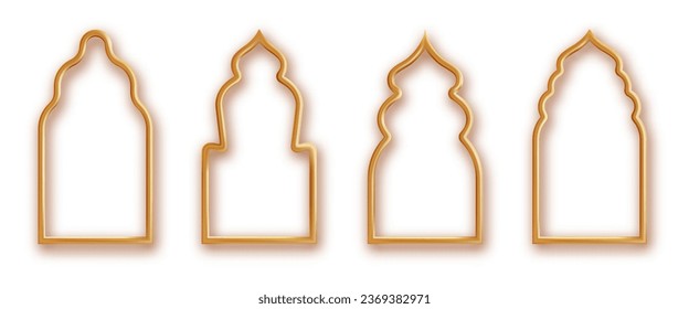 Realistic arabic golden 3d frames. Oriental Ramadan kareem