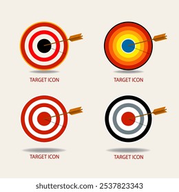 Realistic archery target icon sign and symbol. Shooting target with arrow reaching the goal concept for business and marketing.