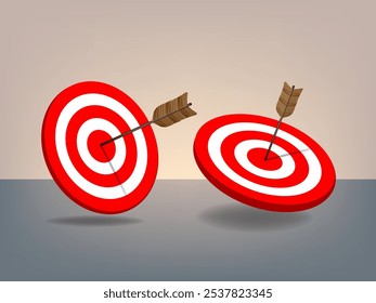 Realistic archery target icon sign and symbol. Shooting target with arrow reaching the goal concept for business and marketing.