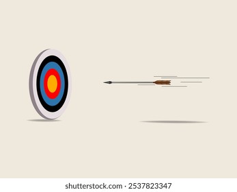 Realistic archery target icon sign and symbol. Shooting target with arrow reaching the goal concept for business and marketing.