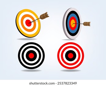 Realistic archery target icon sign and symbol. Shooting target with arrow reaching the goal concept for business and marketing.