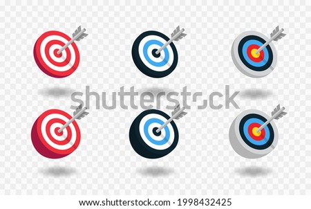 Realistic archery target set isolated on transparent background. Shoting target set with arrow. Set of targets isolated on white background. Reaching the goal concept. Business goal. Vector  EPS 10