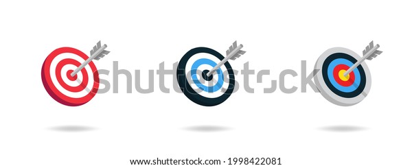 Realistic\
archery target set. Shoting target set with arrow. Set of targets\
isolated on white background. Reaching the goal concept. Business\
goal. Vector illustration. Arrow icon. EPS\
10