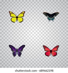 Realistic Archippus, Morpho Hecuba, Polyommatus Icarus And Other Vector Elements. Set Of Moth Realistic Symbols Also Includes Monarch, Butterfly, Pink Objects.