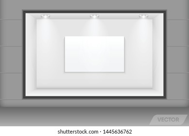 Realistic Architecture Modern Interior of Presentation Gallery Studio Show room or  Advertising Collection Bill Board, Creativity Art Exhibition Hall. Vector 3D Creative Design, Illustration.