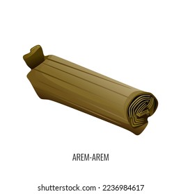Realistische Arem-arem Vektorgrafik, traditioneller indonesischer Imbiss aus Reis und Huhn in Bananenblättern verpackt. im trendigen Design, einzeln auf weißem Hintergrund. Bearbeitbare Grafikressourcen.