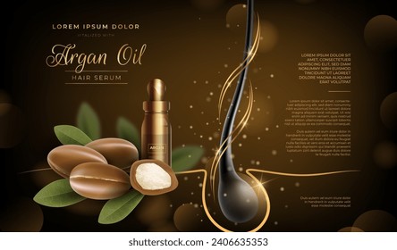 Realistic argan oil hair serum ad vector design in eps 10