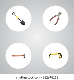 Realistic Arm-Saw, Forceps, Handle Hit Vector Elements. Set Of Tools Realistic Symbols Also Includes Arm, Tool, Shovel Objects.