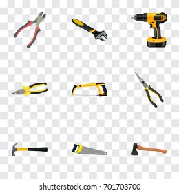 Realistic Arm-Saw, Hatchet, Claw And Other Vector Elements. Set Of Instruments Realistic Symbols Also Includes Spanner, Electric, Ax Objects.