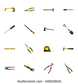 Realistic Arm-Saw, Spade, Tongs And Other Vector Elements. Set Of Instruments Realistic Symbols Also Includes Hatchet, Nippers, Sledge Objects.