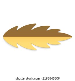 Realistic artificial golden half folded metallic glossy ornamental leaf top view holiday decor design vector illustration. Premium foliage decorative element spa fashion cosmetic beauty card mockup