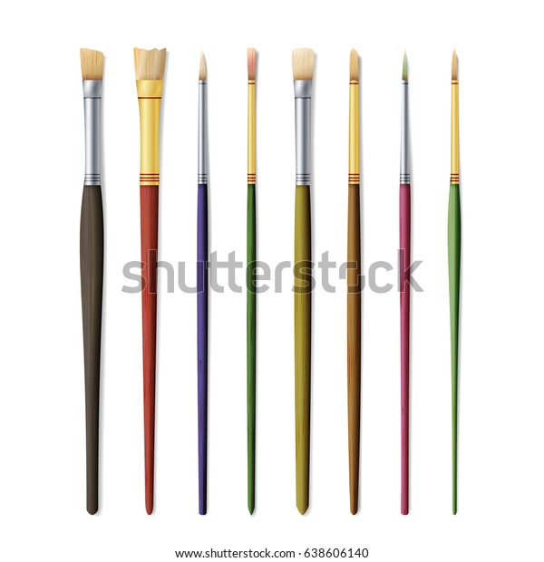 Realistic Artist Paintbrushes Set Fan Flat Stock Vector (Royalty Free ...