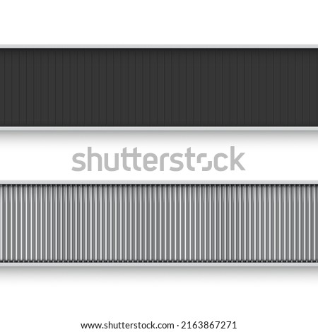 Realistic assembling line set top view vector illustration. Modern electronic conveyor rubber and metallic belt automated engineering factory isolated. Industrial manufacturing production mechanism