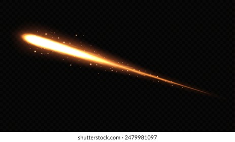 Realistic Asteroid on Fire, Comet in Outer Space Background, Vector Illustration