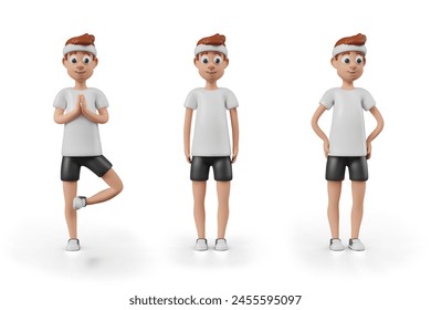 Realistic athlete in different poses. Male character in sportswear